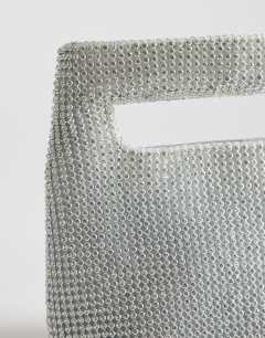 Model wearing Stella diamante small grab bag in silver