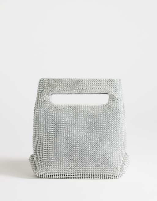 Topshop Stella diamante small grab bag in silver, 4 of 4