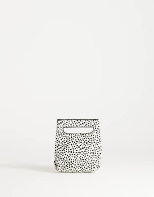 Topshop Stella hair on real leather small grab bag in dalmatian print