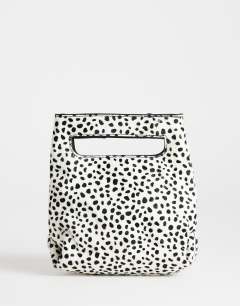 Stella hair on real leather small grab bag in dalmatian print