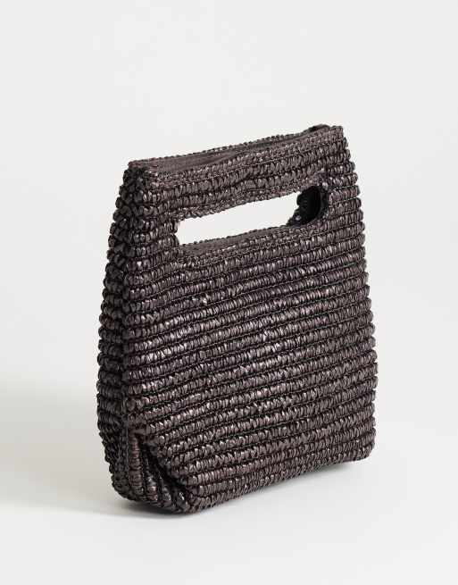 Topshop Stella petit sac à main en paille chocolat, 3 de 4
