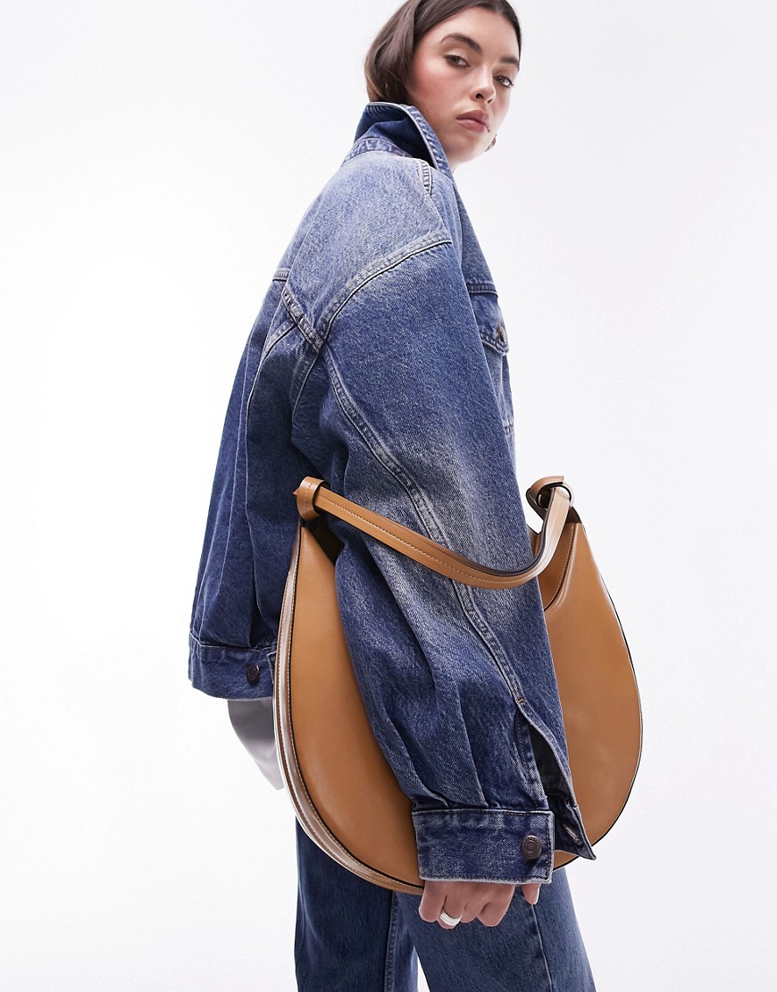 Topshop Stella scoop shoulder bag with knot detail in tan-Brown