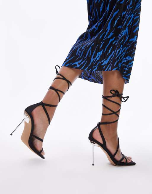Topshop – Stella – Svarta klacksandaler med ankelknyt, 2 av 4