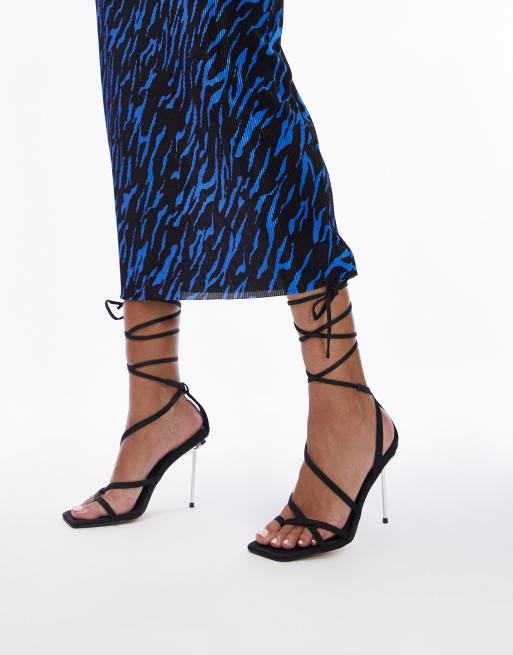Topshop – Stella – Svarta klacksandaler med ankelknyt, 3 av 4