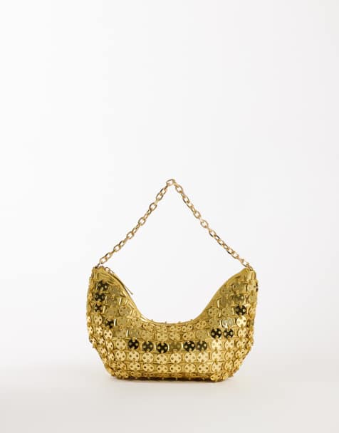 Topshop Stellan mittelgroße Schultertasche mit Pailletten in Gold - view 1