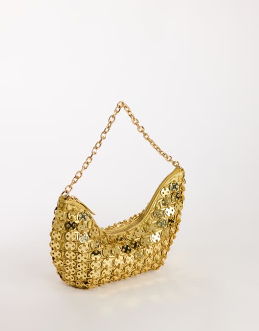 Topshop Stellan sequin medium scoop shoulder bag in gold, 3 of 4