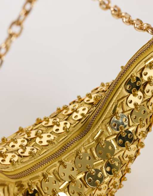 Topshop Stellan sequin medium scoop shoulder bag in gold, 4 of 4
