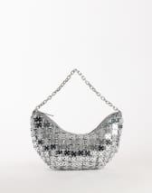 Topshop Stellan sequin medium scoop shoulder bag in silver