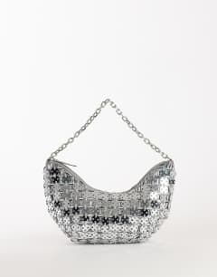 Stellan sequin medium scoop shoulder bag in silver