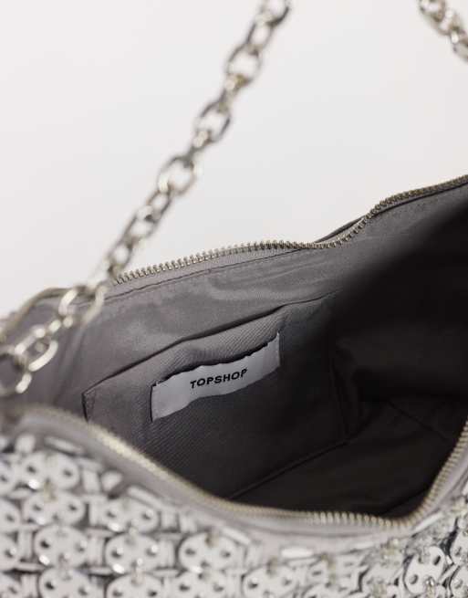 Topshop Stellan sequin medium scoop shoulder bag in silver, 2 of 4