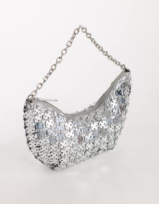 Topshop Stellan sequin medium scoop shoulder bag in silver, 3 of 4