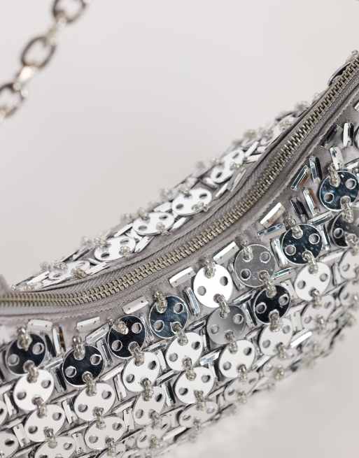 Topshop Stellan sequin medium scoop shoulder bag in silver, 4 of 4