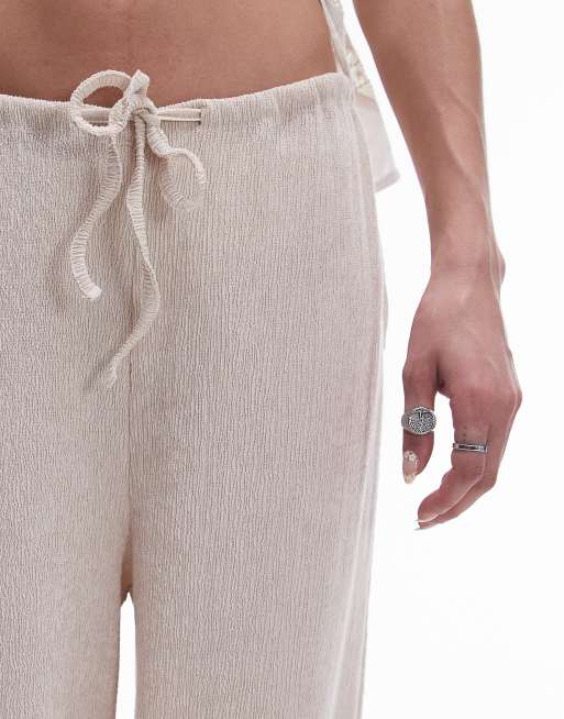 Topshop – Stenfärgade krinklade byxor i oversize med raka ben och dragsko, 3 av 5