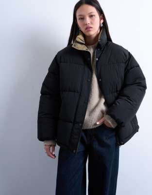 Topshop - Steppjacke in Schwarz mit Karomuster innen