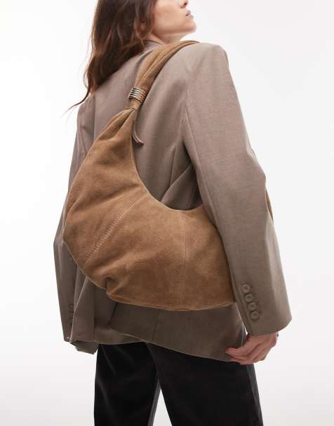 Topshop Sterling real suede scoop shoulder bag in beige - view 1