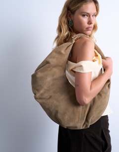 Sterling real suede scoop shoulder bag in beige