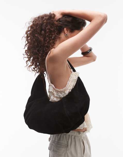 Topshop Sterling real suede scoop shoulder bag in black - view 1