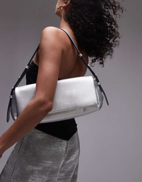 Topshop – Stevie – Strukturierte Schultertasche in Silber - view 1