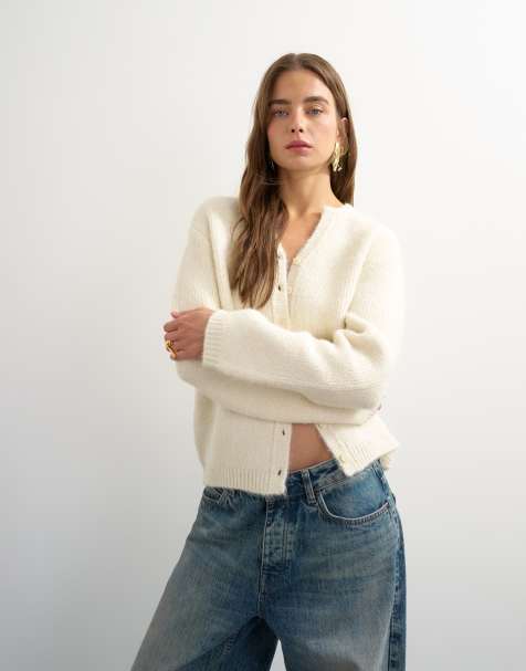 Topshop stickad fluffig cardigan med lugg i ivory - view 1
