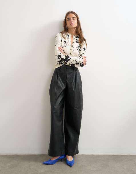 Topshop stickad genomskinlig henley-topp med djurmönster i ivory - view 1