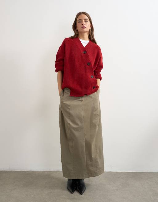 Topshop stickad kofta med asymmetrisk knappslå i rött, 4 av 4