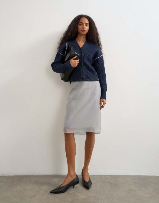Topshop stickad kofta med v-ringning och knappar framtill i midnight, 2 av 4