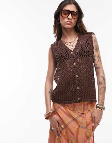 Topshop – Stickad, lång kostymväst - view 1