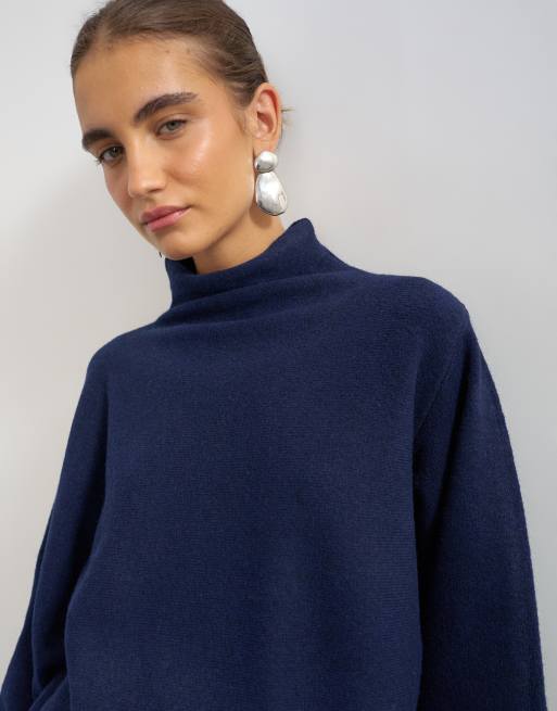 Topshop stickad långärmad miniklänning med ull i marinblått, 3 av 4