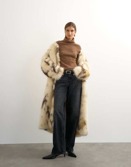 Topshop stickad ribbad topp med ok och ståkrage i gingerbread, 2 av 4