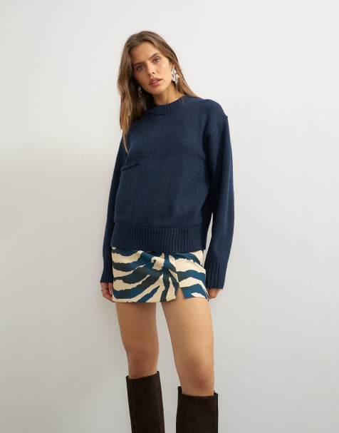 Topshop stickad tröja med ficka i midnight - view 1