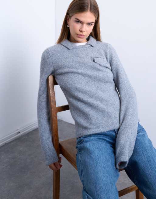 Topshop – Stickad tröja med långa ärmar och krage, 3 av 4