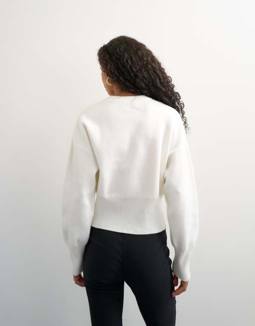 Topshop stickad tröja med markerad midja och pingvinärm i ivory, 4 av 4
