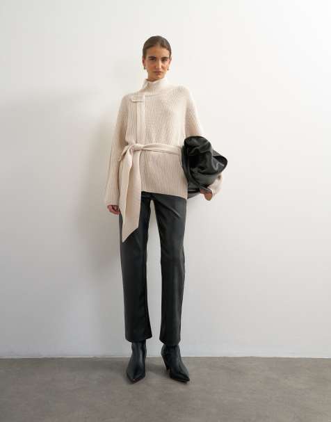 Topshop stickad utilityjacka med hög ståkrage och ull i beige - view 1