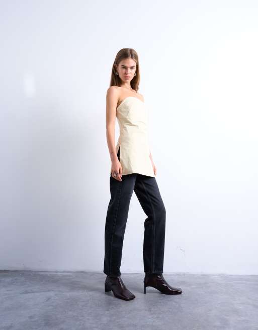 Topshop - Stilren og kærnemælksgul longline-bandeauoverdel, 4 af 4