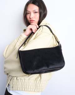 Stina hair on real leather shoulder bag in chocolate