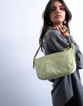 Topshop Stina hair on real leather shoulder bag in green