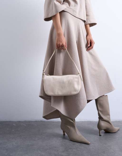 Topshop Stina hair on real leather shoulder bag in off white , 3 of 4