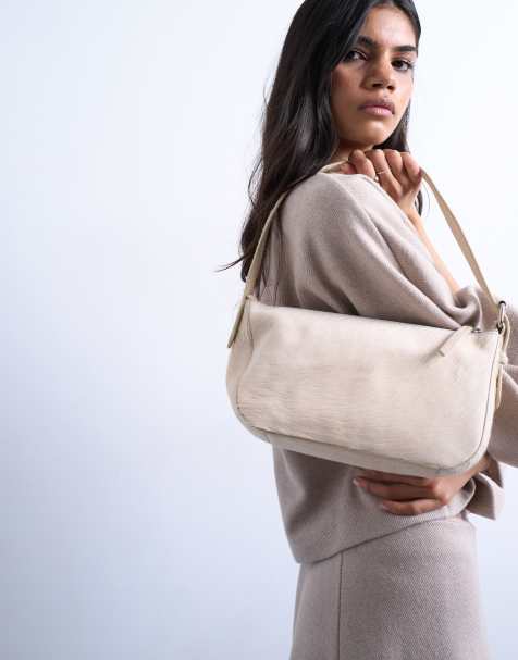 Topshop – Stina – Naturvit, hårig axelväska i äkta läder - view 1