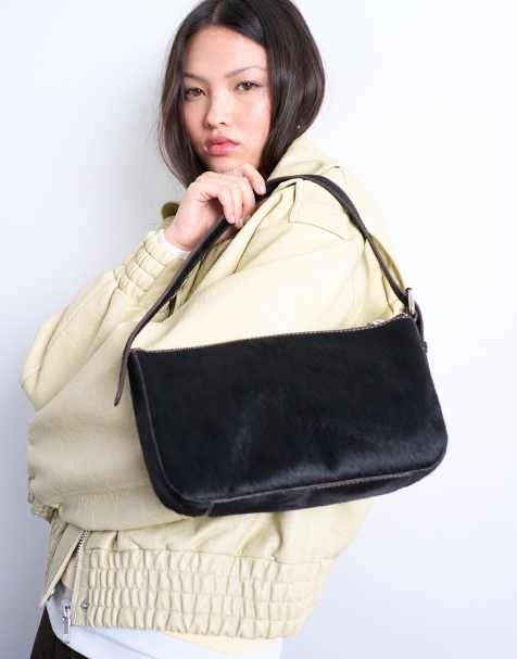 Topshop Stina real leather shoulder bag in chocolate pony - view 1