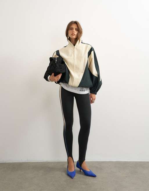 Topshop stirrup sporty piping leggings in black, 3 of 5
