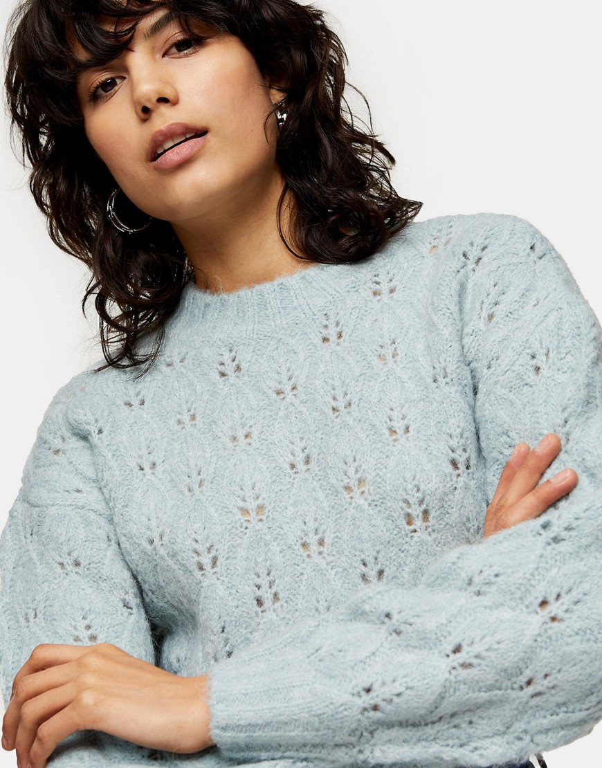 Topshop stitch detail cropped sweater in blue-Blues