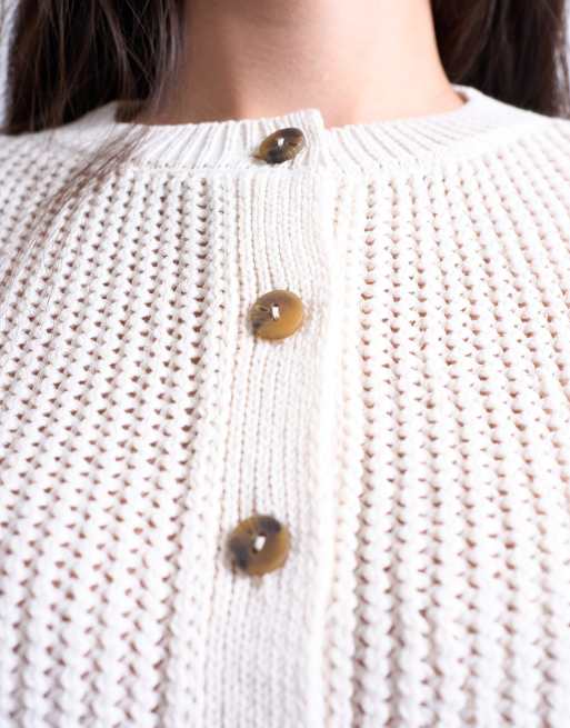 Topshop stitchy half sleeve knitted cardigan in cream, 3 of 4