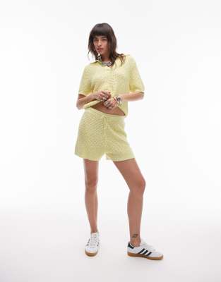 Topshop Stitchy Shorts In Lime - Part Of A Set-green