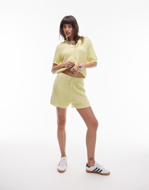 Topshop stitchy shorts in lime (part of a set) - view 1