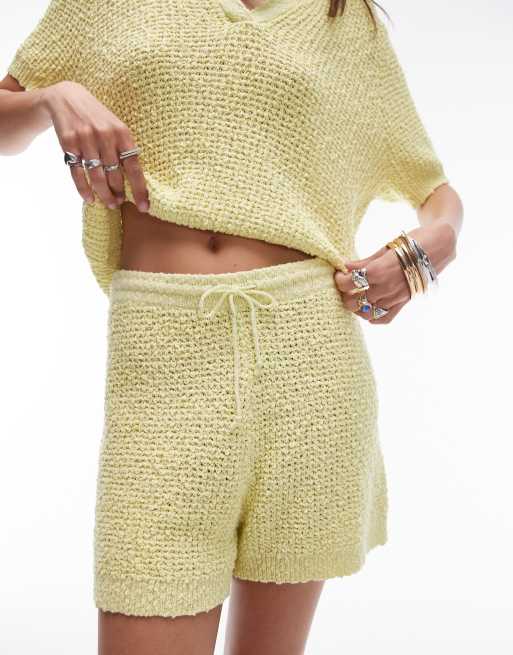 Topshop stitchy shorts in lime (part of a set), 2 of 5