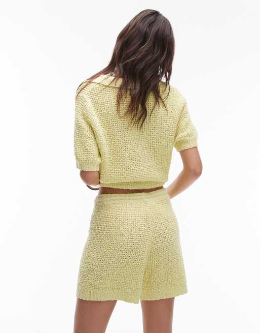 Topshop stitchy shorts in lime (part of a set), 3 of 5