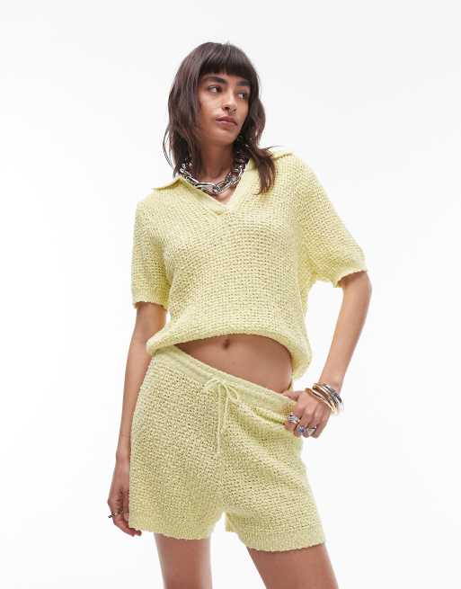 Topshop stitchy shorts in lime (part of a set), 4 of 5
