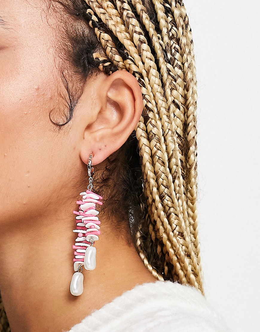 Topshop stone and faux-pearl chandelier drop earrings in gold and pink