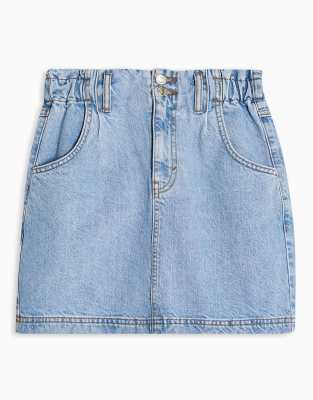 Topshop stone wash paperbag denim skirt 