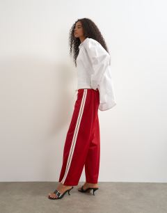 Straight cropped striped detail bottoms in red